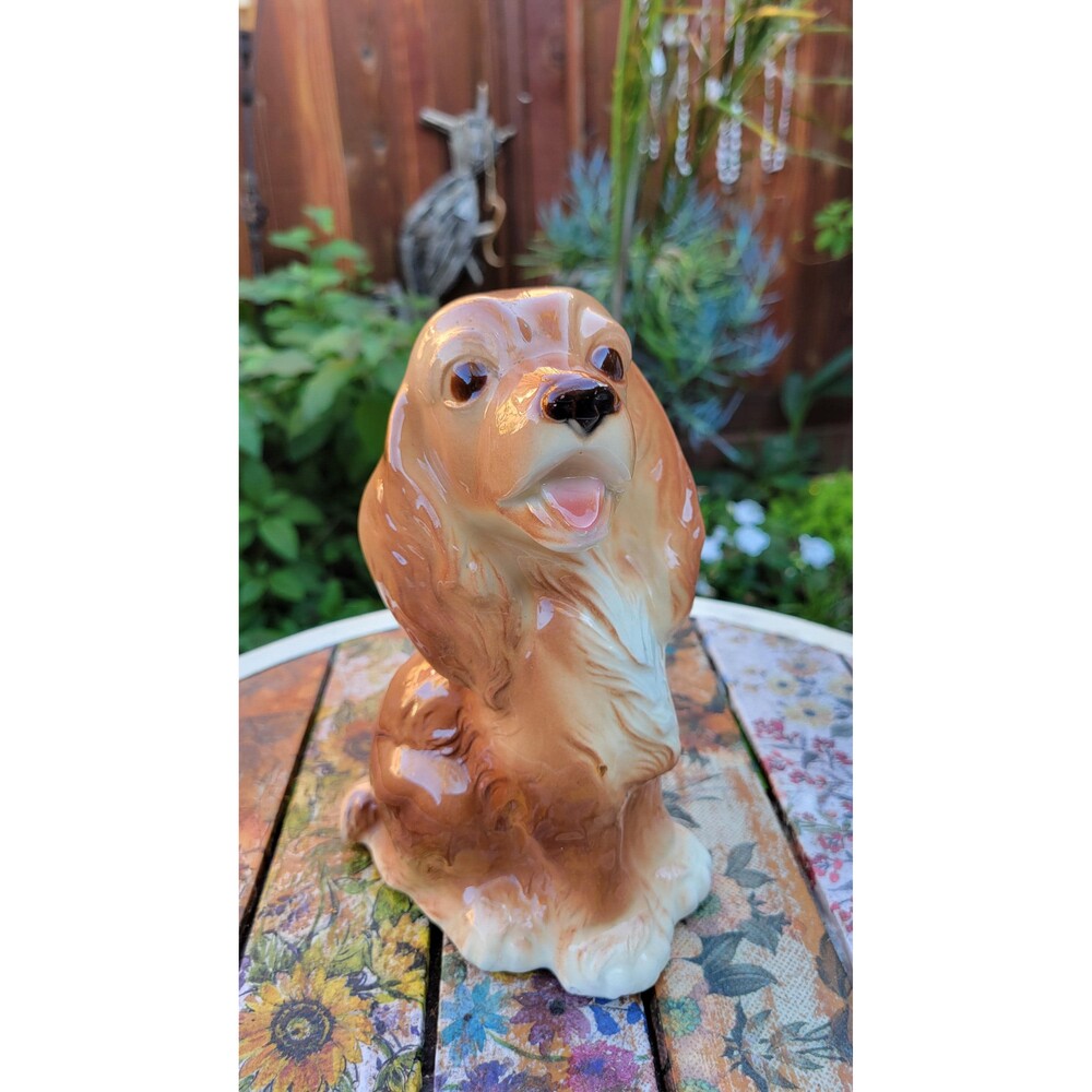 Royal Copley Cocker Spaniel Dog Planter Figurine - MCM Glazed Ceramic USA